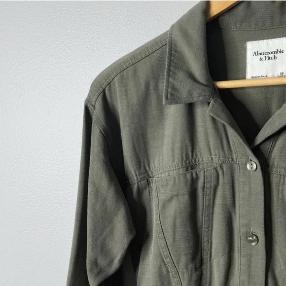 Abercrombie & Fitch Petite Utility Jumpsuit Military Green Cotton Long Sleeve - Picture 7 of 16